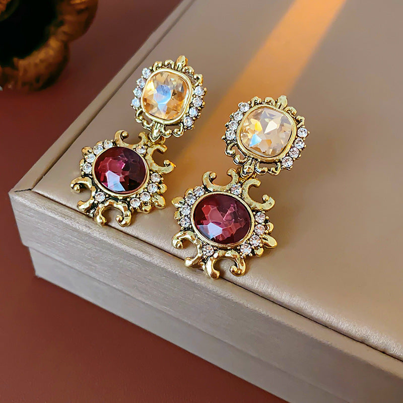 Sier Needle Flower Ear Retro Easy Matching Sweater Chain Exquisite Jewelry Set