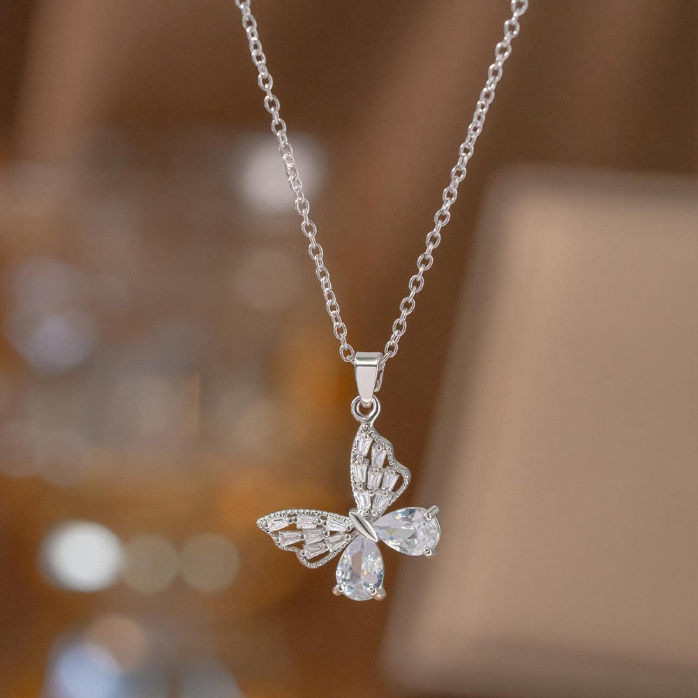 Steel Female Micro Inlaid Pink Diamond Necklace