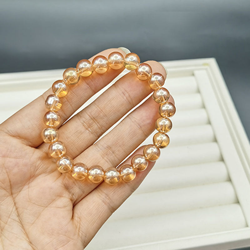 Champagne Round Beads Imitation Amber Gold Plate Bracelets