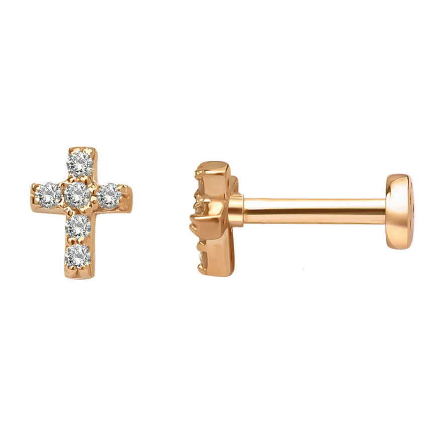 Piercing Cartilage Ear Bone Zircon Sier Flat Bottom Screw Rings