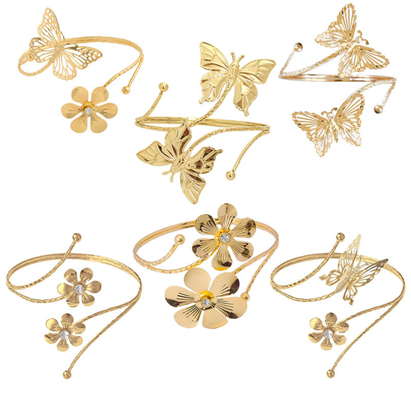 Fashion Butterfly Exaggerated Metal Flower Armband Bracelets