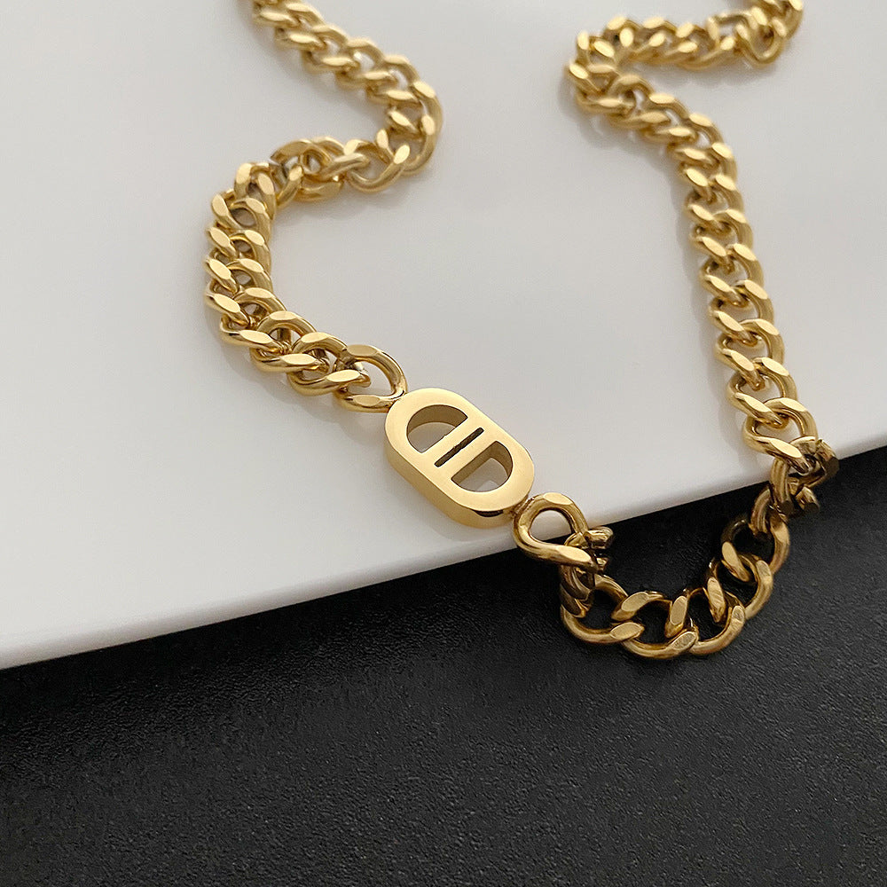 Hip Hop Double Letter Personality Trend Clavicle Chain Necklaces
