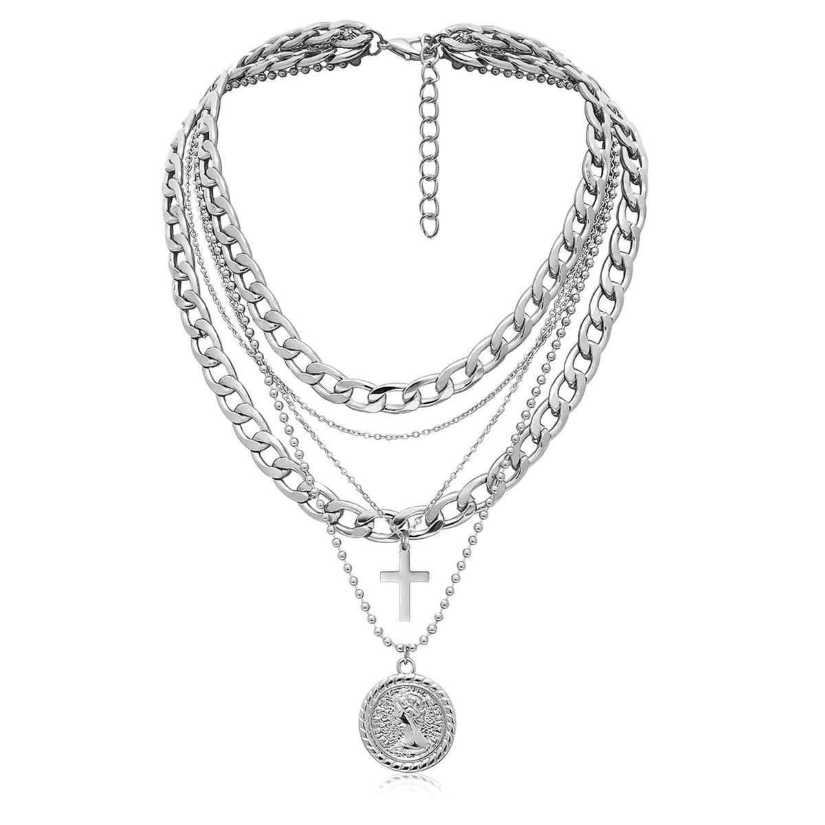 Women's Ornament Vintage Coin Thick Chain Twin Necklaces