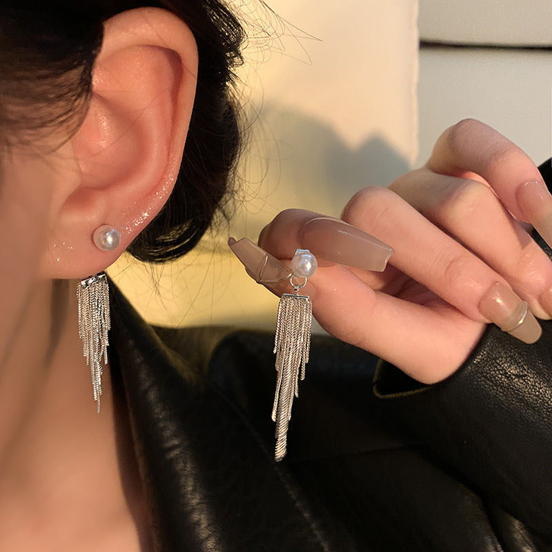 Women's Sier Needle Long Fringed Zircon For Trendy Light Earrings