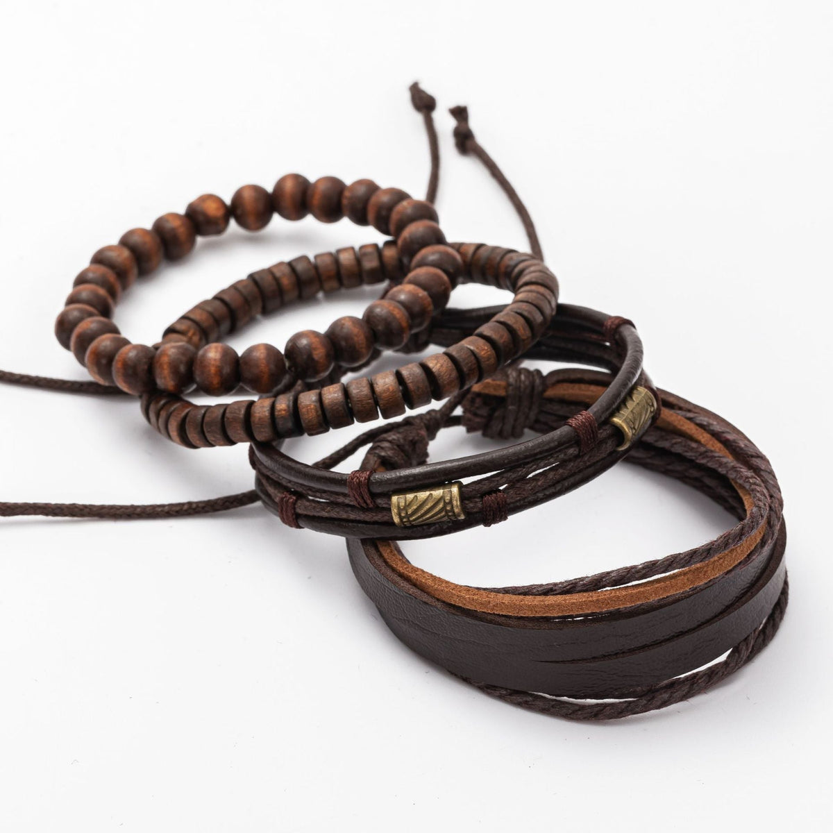 Men's Fashion Combination Leather Artistic Retro Wooden Bracelets