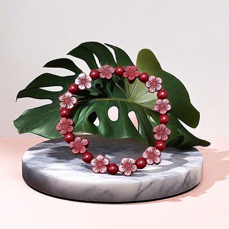 Natural Cinnabar Handmade Beaded Purple Gold Sand Plum Female Bracelet