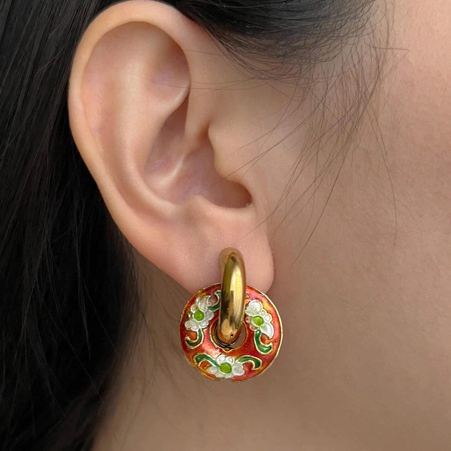 Drip Pattern Circle Ear Clip French Fashionable Niche Design Vintage Earrings