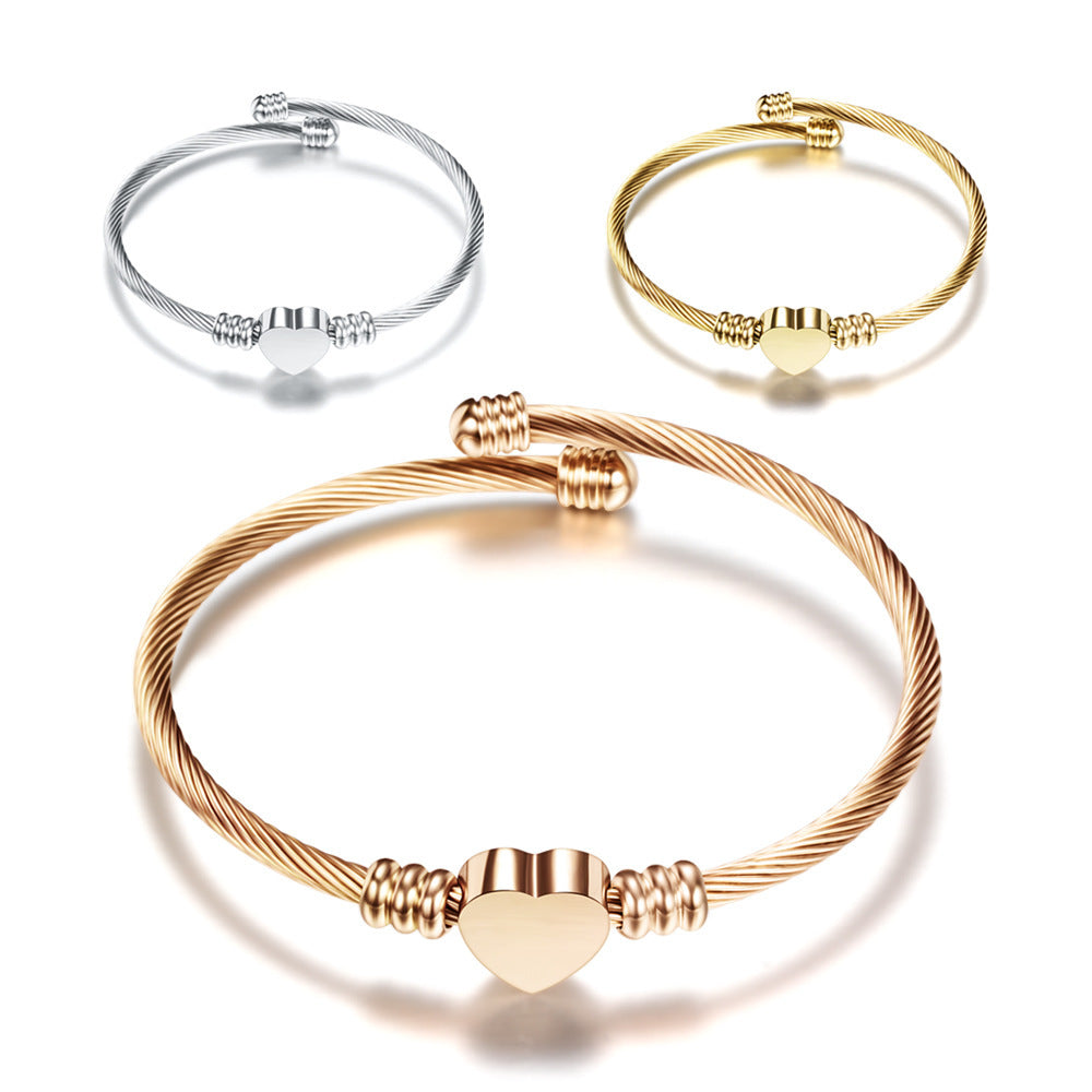 Women's Steel Love Cable Titanium Open-end Simple Fashion Bracelet