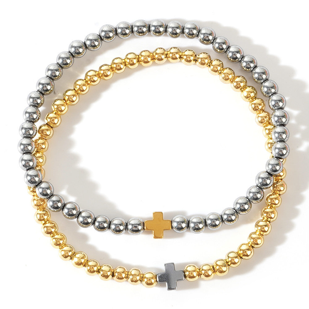 Niche Pearl Gold Copper Bead Stacked Bracelet