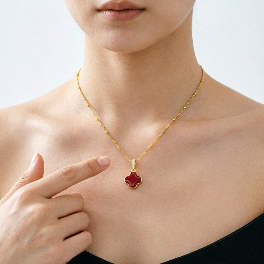 Steel Female Micro Inlaid Pink Diamond Necklace