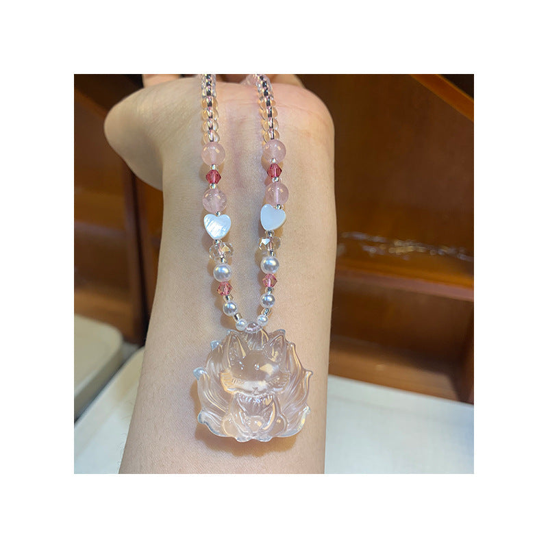 Women's Frosted Blossom Nine Tail Fox Chinese Handmade Exquisite Necklace