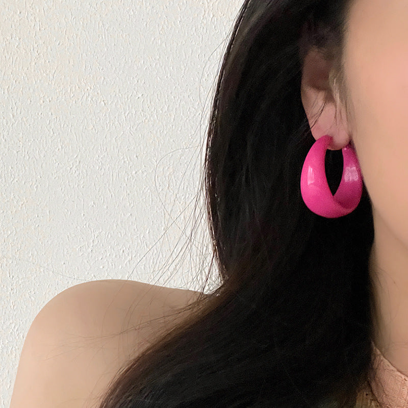 Women's Glossy Solid Color Circle Colorful Trendy Cream Ear Earrings