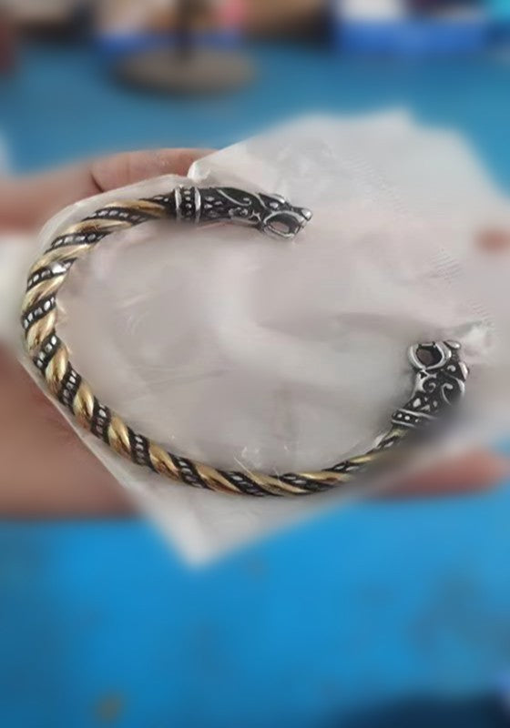 Men's Retro Nordic Viking Double Chinese Dragon Heads Bracelet