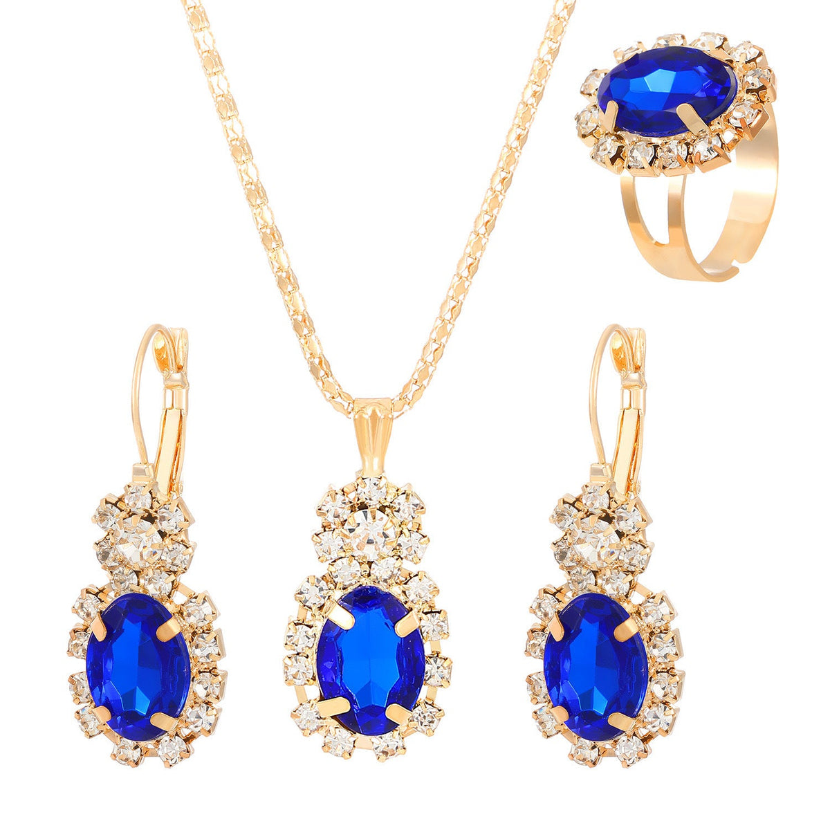 New Water Drop Heart-shaped Three-piece Jeweled Earrings