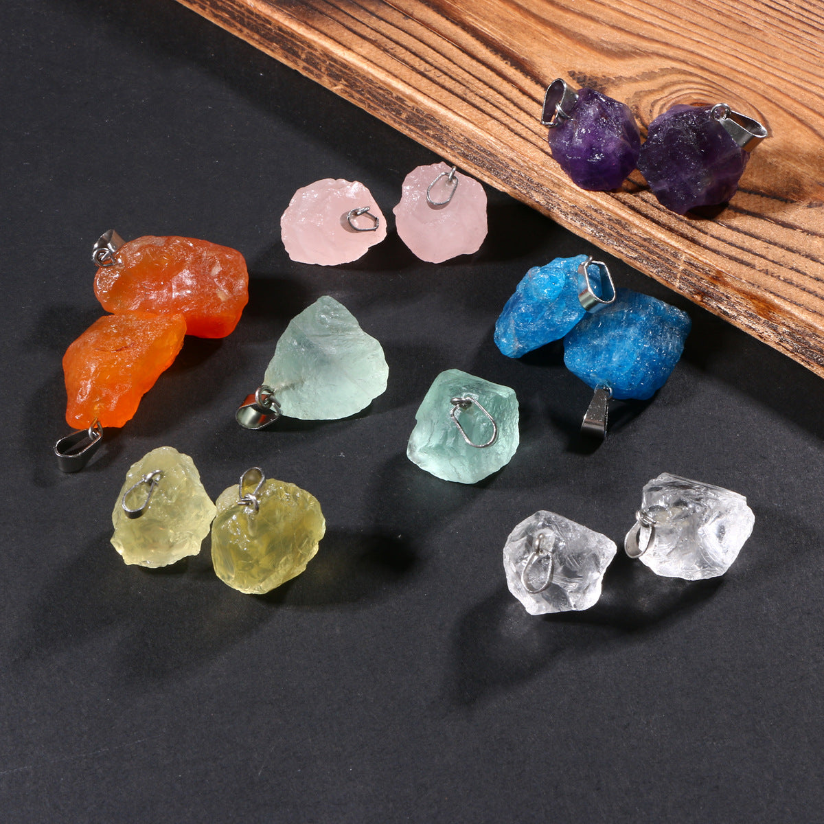 Round Natural Stone Crystal Polished Irregular Small Amethyst Citrine Red Pendant