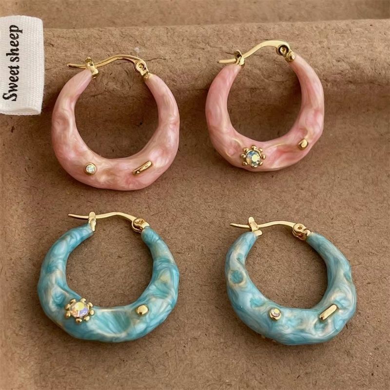 Women's Korean Summer Blue Drip Glazed Enamel Minority Stud Earrings
