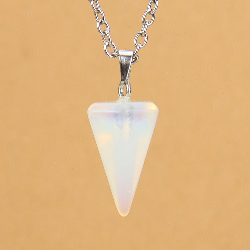 Stone Crystal Faceted Tapered Hexagon Prism Bullet Necklaces
