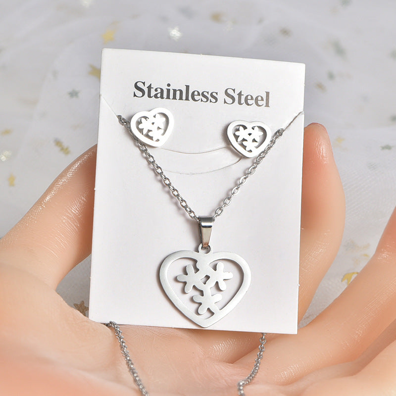 Stainless Steel Trendy Retro Natural Color Jewelry Set