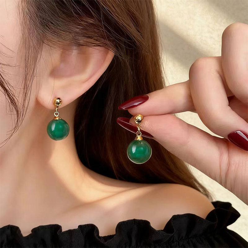 Women's Chinese Style Green Imitation Chalcedony Light Luxury High-grade Simple Temperamental Ear Clip
