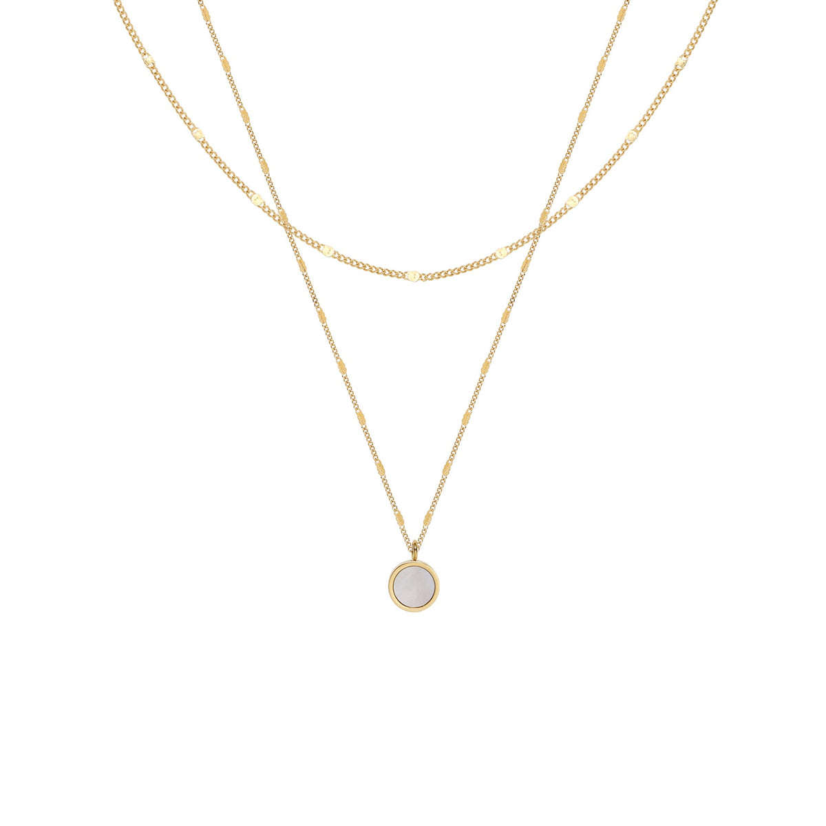 Women's Stacked Retro White Shell Patch Titanium Steel Necklace