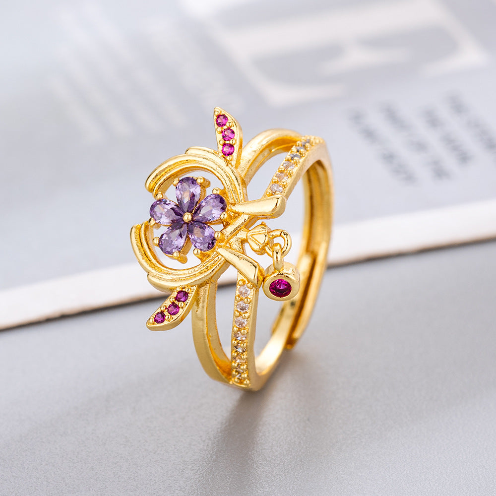 Original God Eight Heavy Micro Inlaid Purple Element Zircon Anime Rings