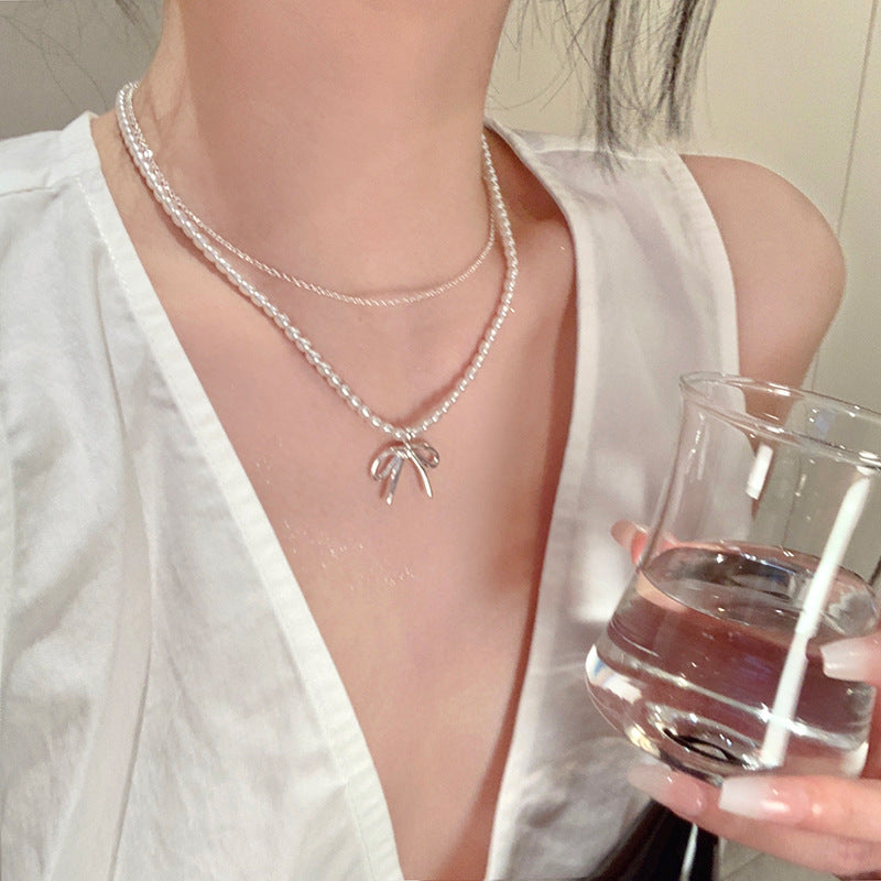 Women's Style Pearl Bow Small Beads Clavicle Chain High-grade Necklaces