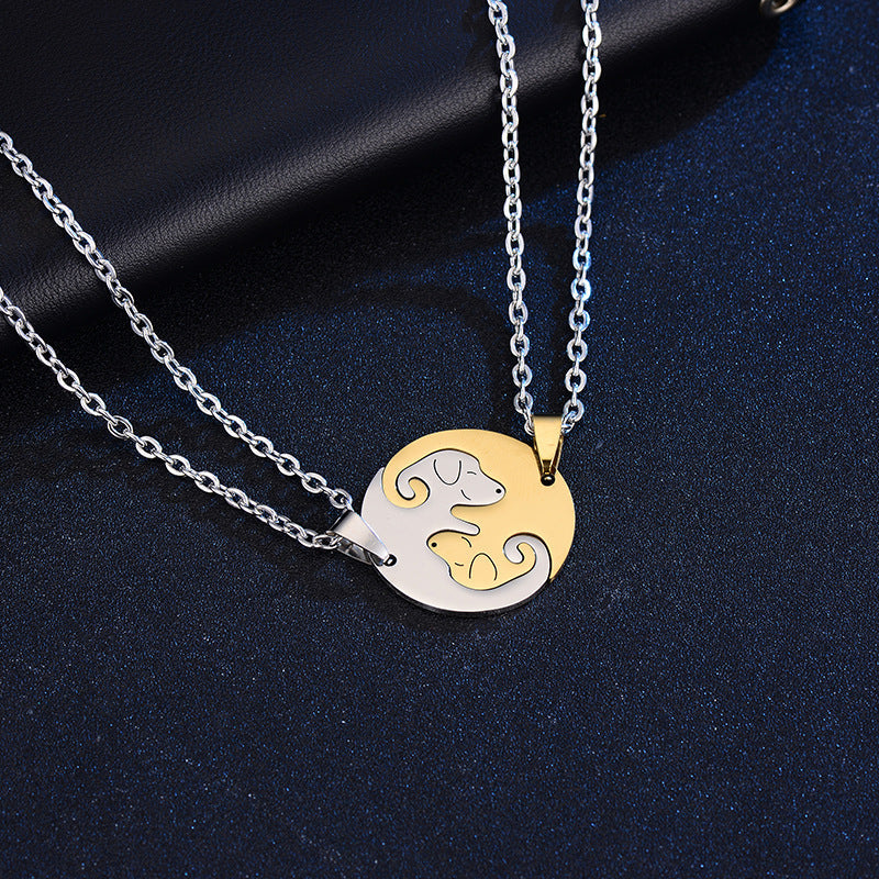 Women's & Men's Dog Couple Stitching For Girlfriends Simple Cute Korean Titanium Pendants