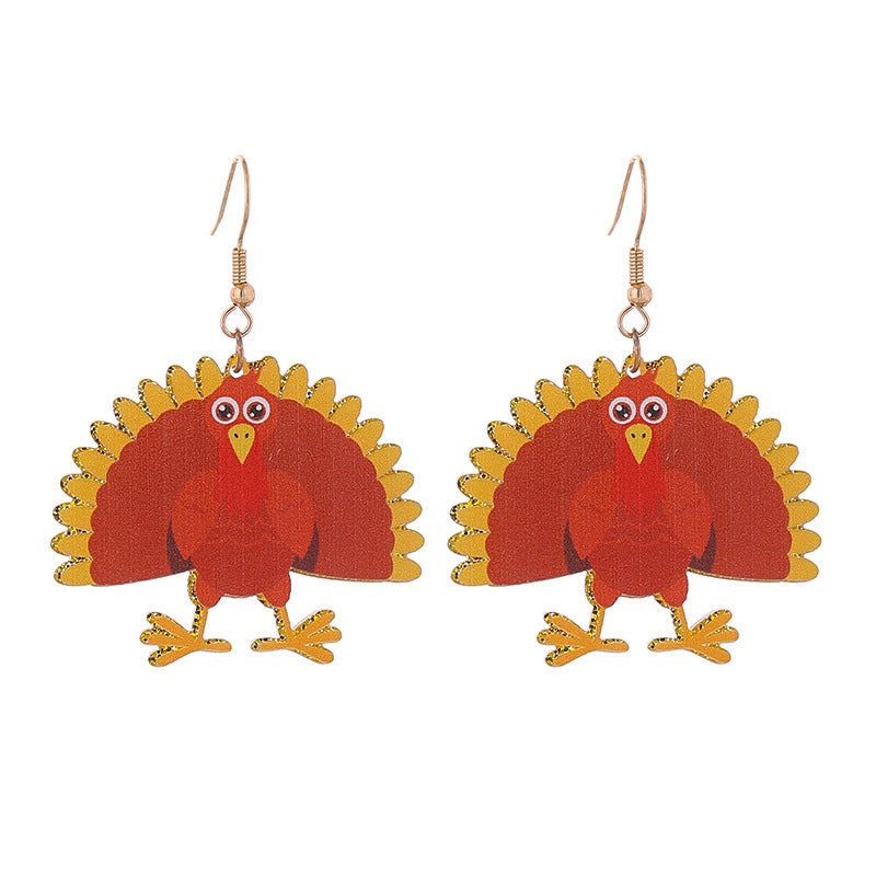 Autumn Thanksgiving Turkey Maple Leaf Party Funny Earrings