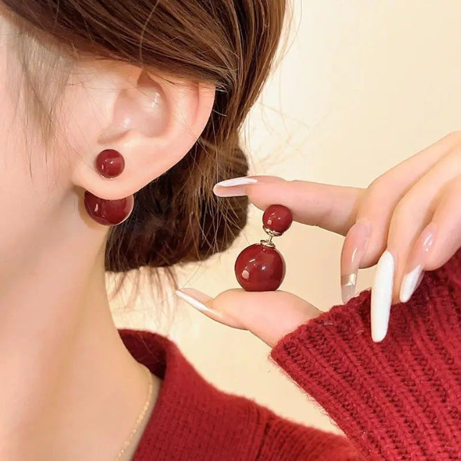 Pearl Red Two-way Light Luxury Sense Niche Unique Rings
