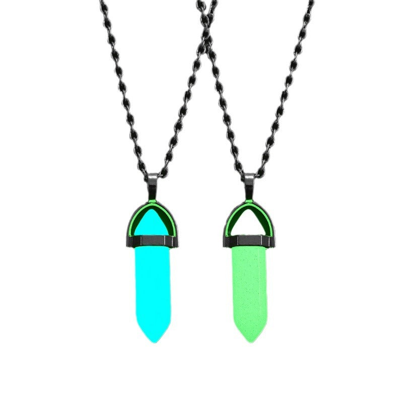 Luminous Hexagon Prism Natural Stone Heart Couple Necklaces