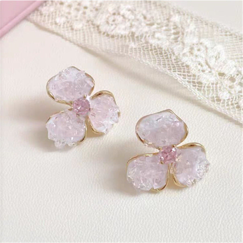 Spring Gradient Pink Crystal Flowers Fairy Indie Pop Style Graceful Rings