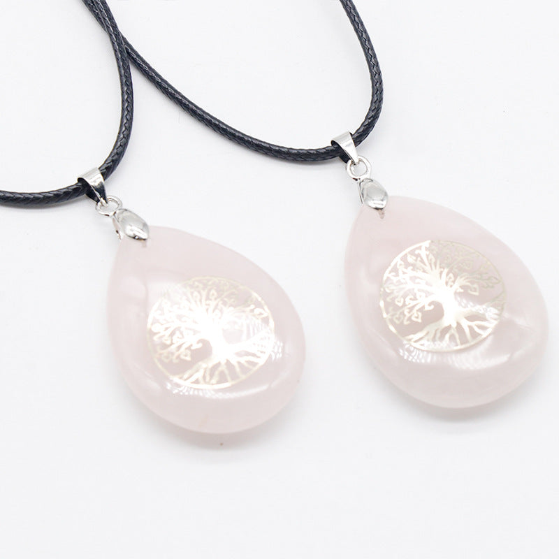 Natural Crystal Stone Lucky Tree Drop Shape Yoga Pendant