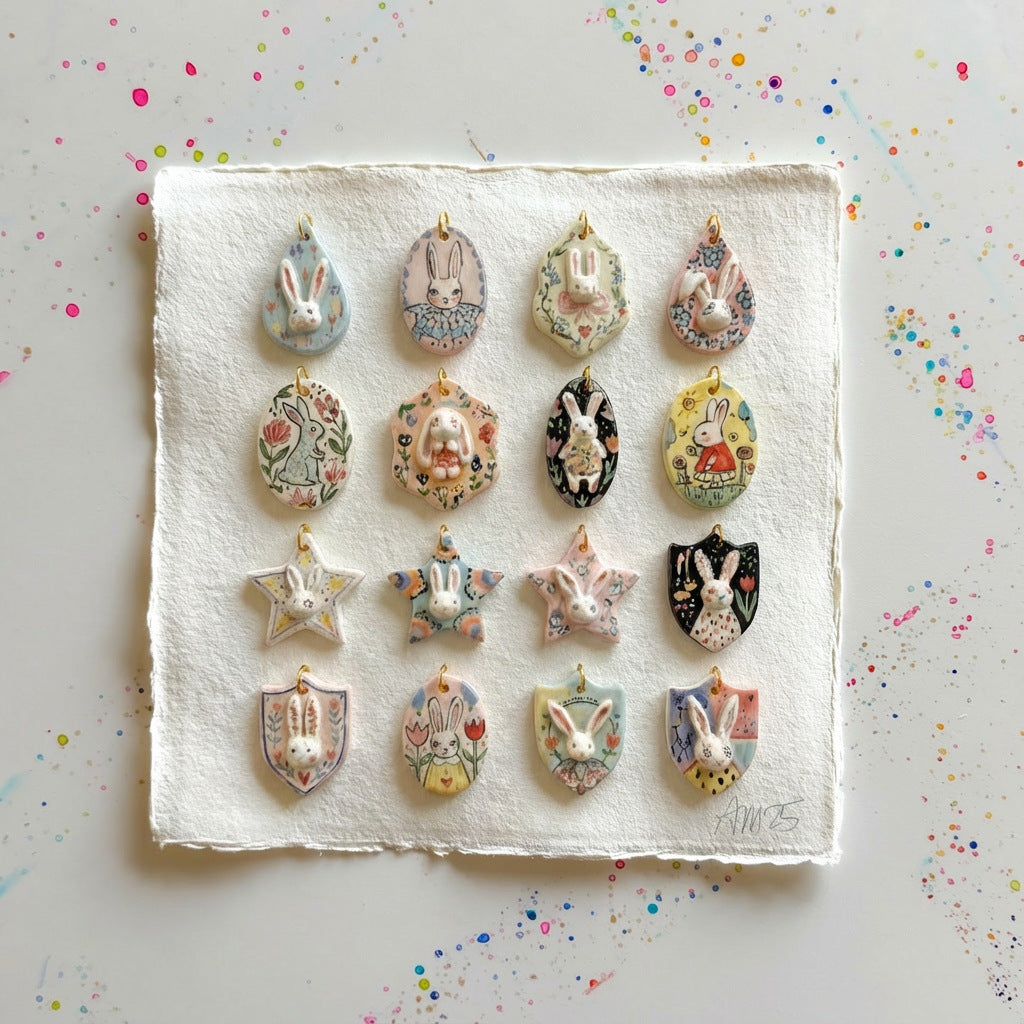 Cartoon Rabbit Long Star Printing Series Gold Color Pendants