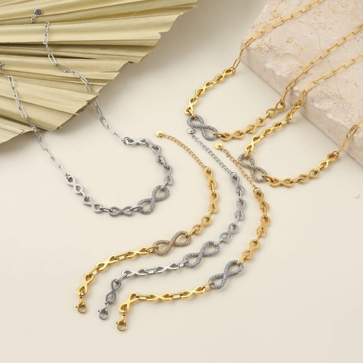 Steel Light Luxury Unlimited Symbol Full Diamond Jewelry Set