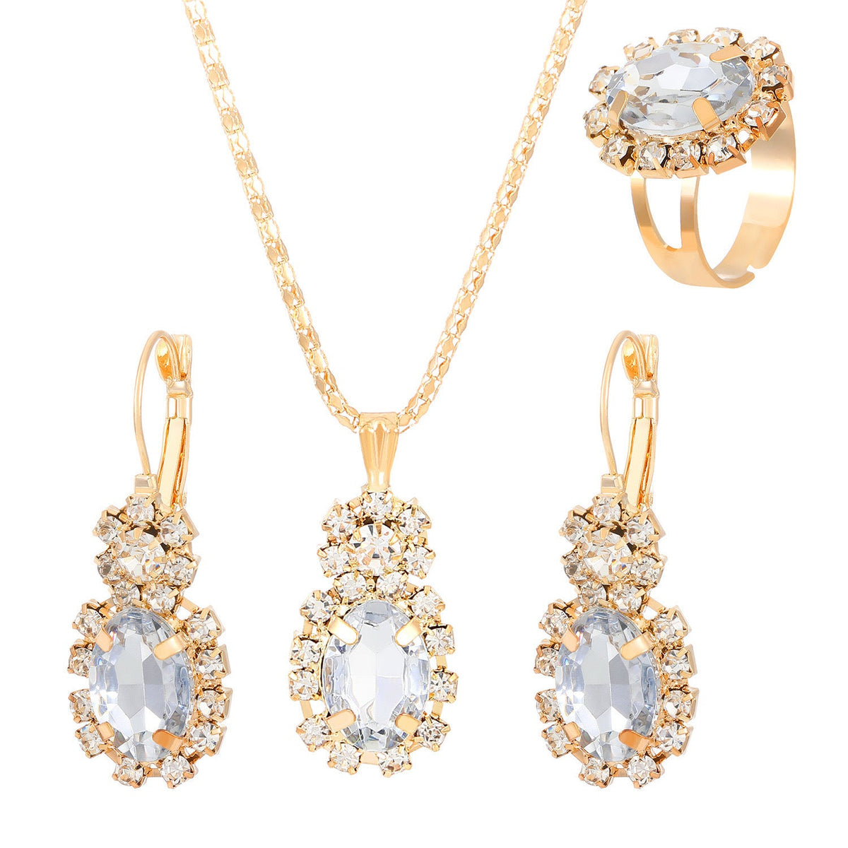 New Water Drop Heart-shaped Three-piece Jeweled Earrings