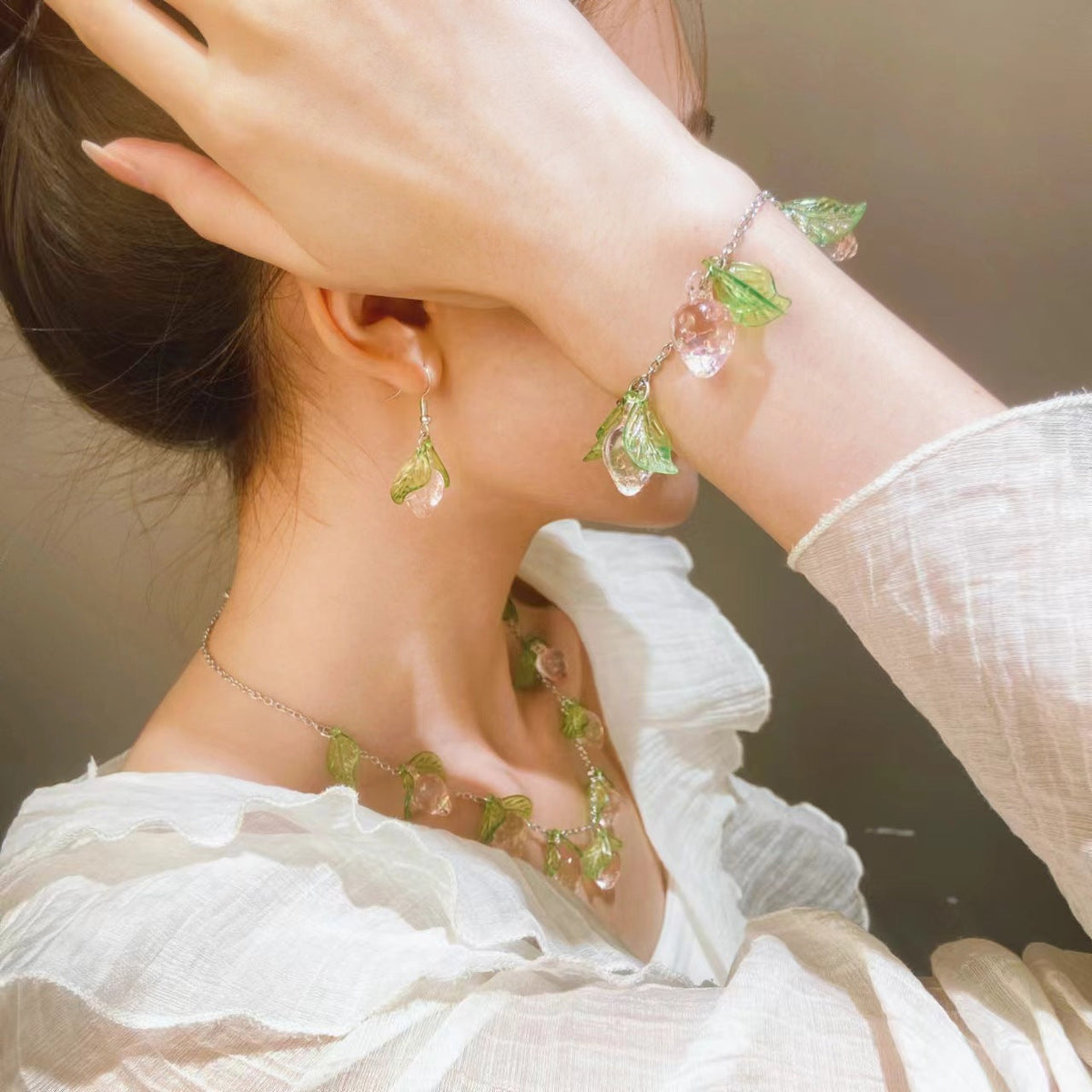Cherry Strawberry Leaf Three-piece Sweet Elegance Jewelry Set