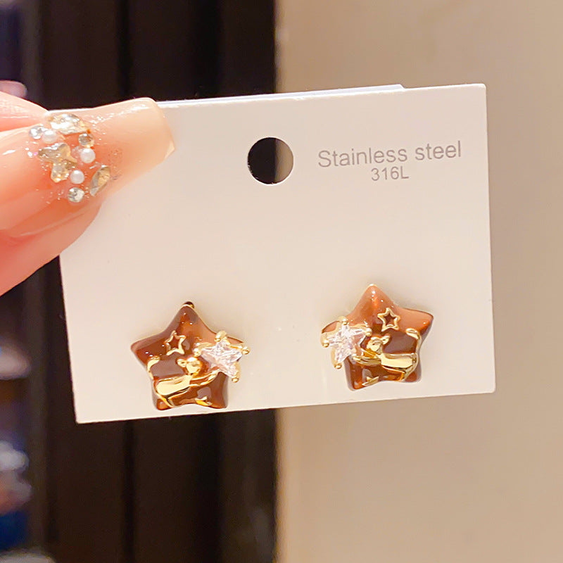 Women's Real Gold Electroplated Light Luxury Zircon Dripping Earrings