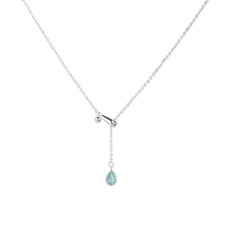 Women's Blue Water Drop Zircon High Sense Light Luxury Necklace