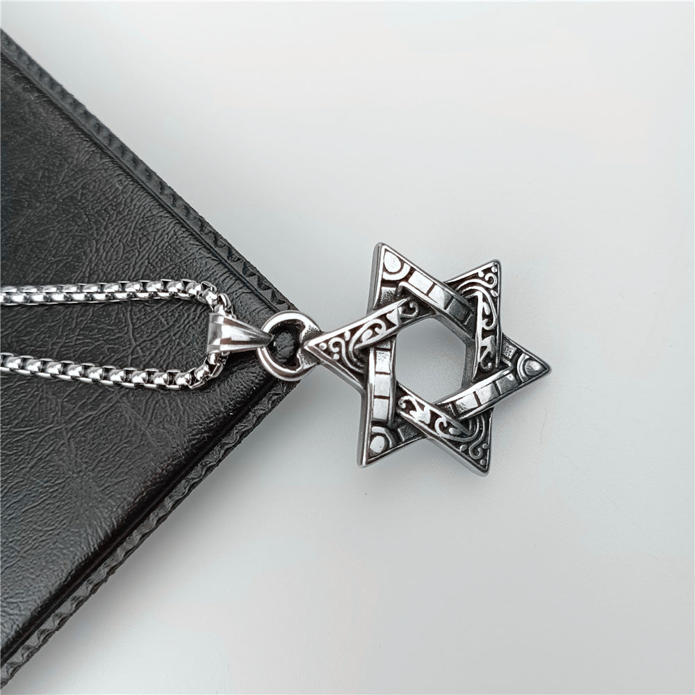 Men's Retro Six-pointed Star Magic Hollow Stainless Necklaces