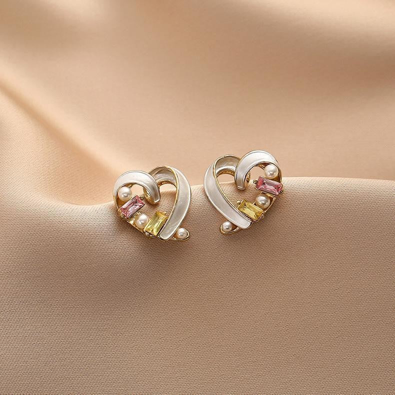 Glazed Love Heart Female French Senior Fashion Stud Earrings