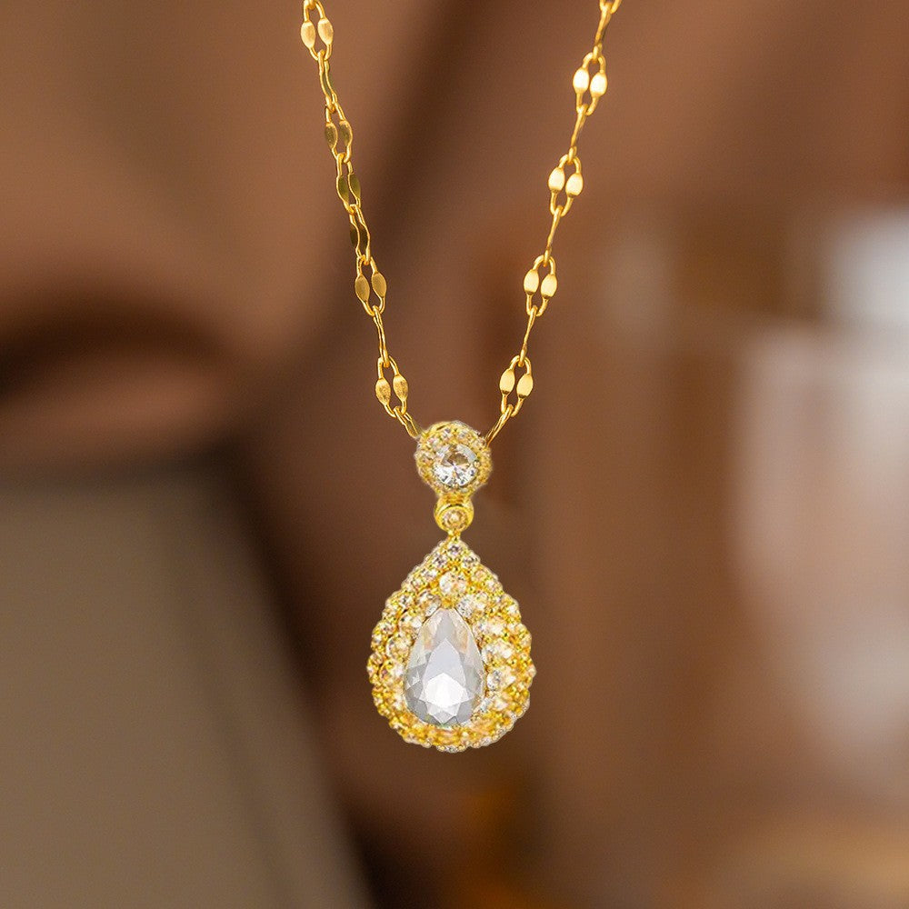 Steel Female Micro Inlaid Pink Diamond Necklace