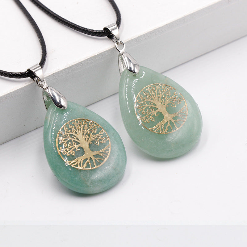 Natural Crystal Stone Lucky Tree Drop Shape Yoga Pendant