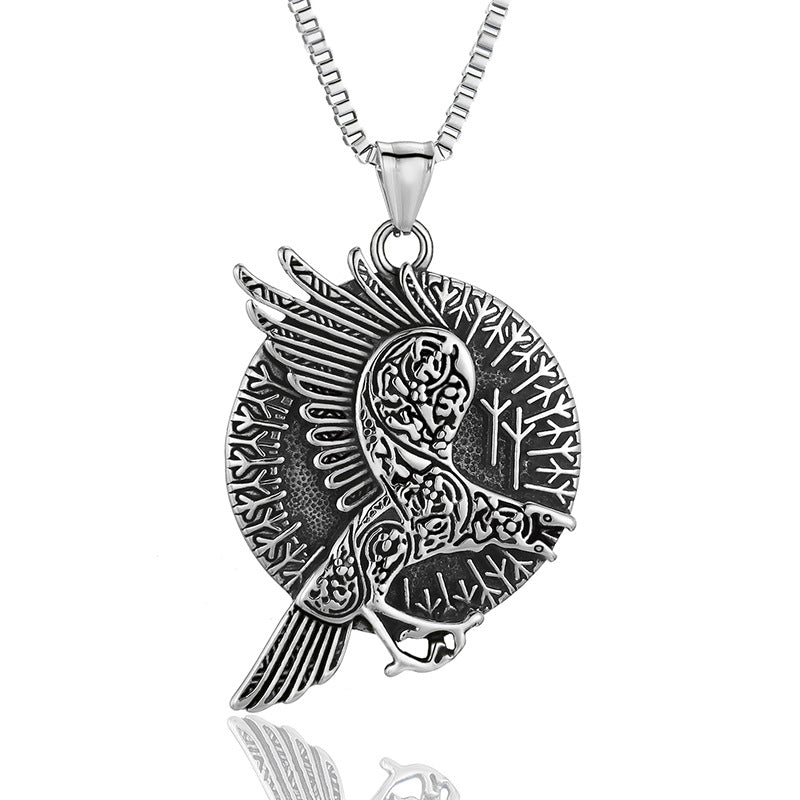 Men's Retro Nordic Viking Crow Trendy Stainless Titanium Steel Myth Flying Pendants