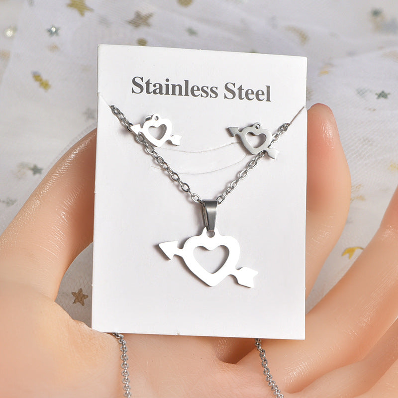 Stainless Steel Trendy Retro Natural Color Jewelry Set