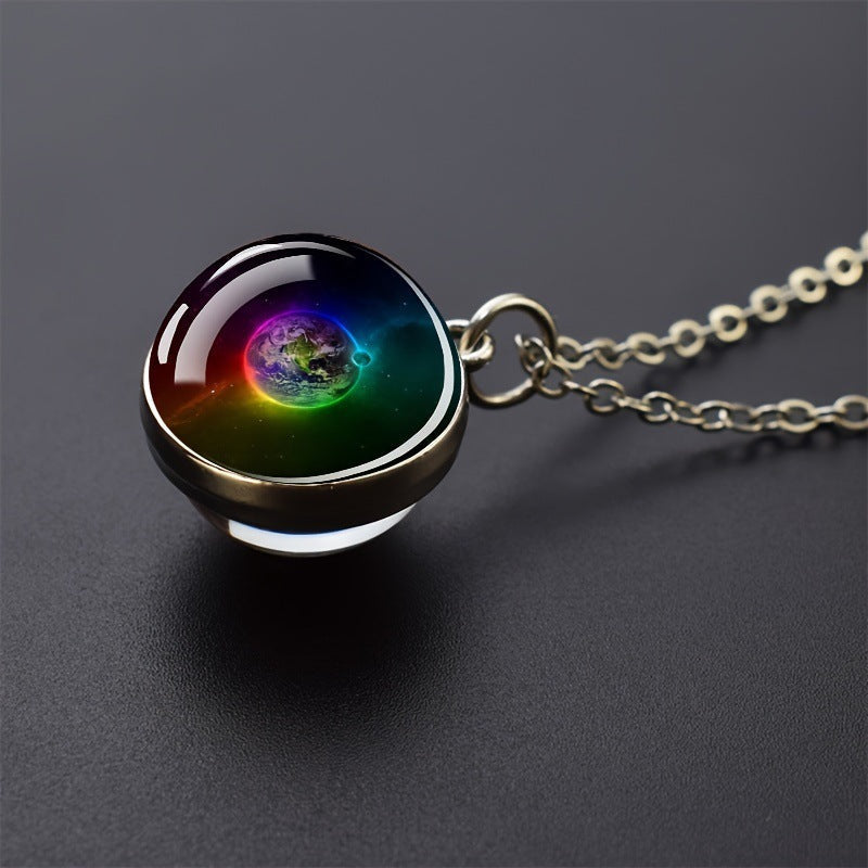 System Galaxy Nebula Double-sided Time Stone Necklace