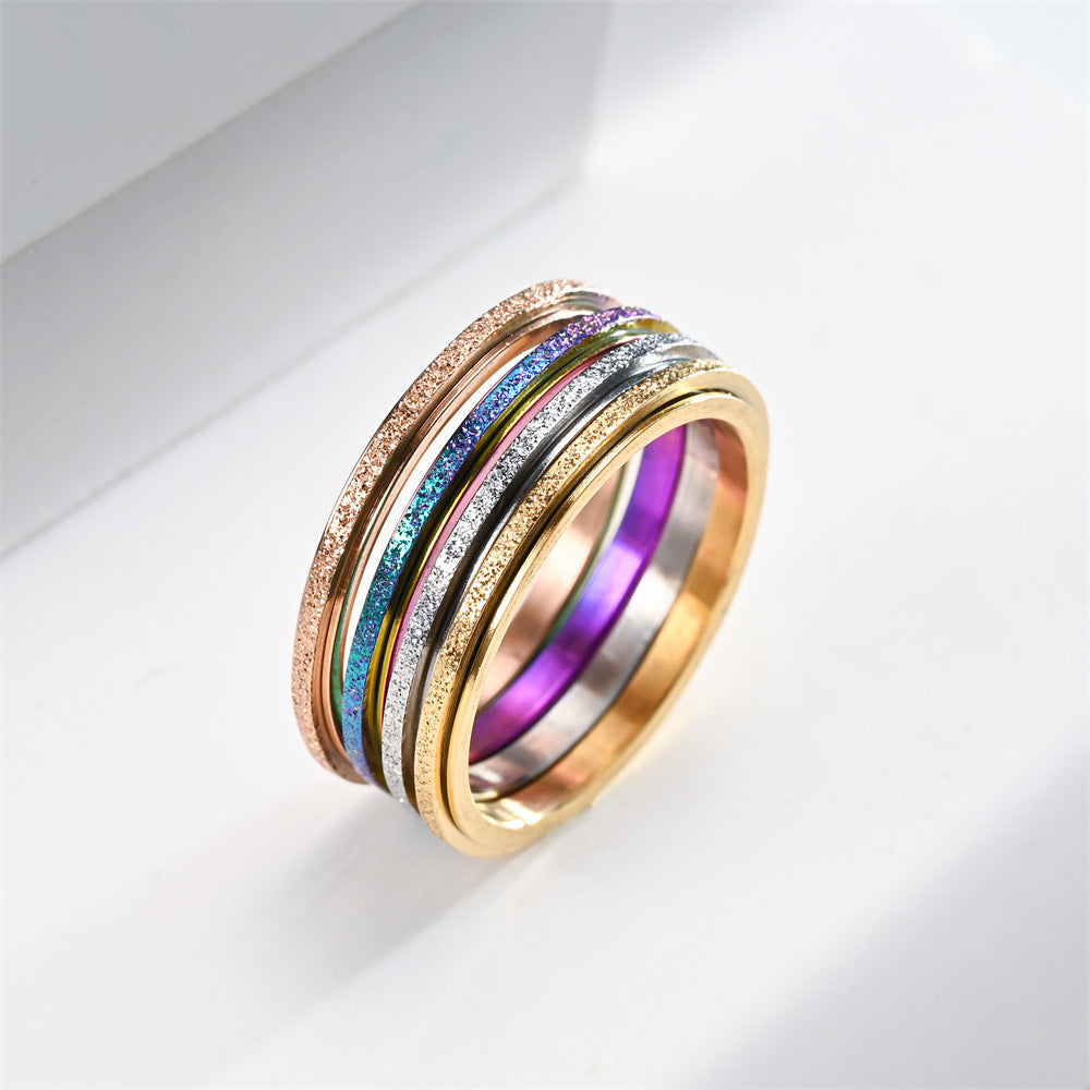 Women's & Men's Fine Fashion Frosted Electroplated Rose Gold Couple Stainless Rings