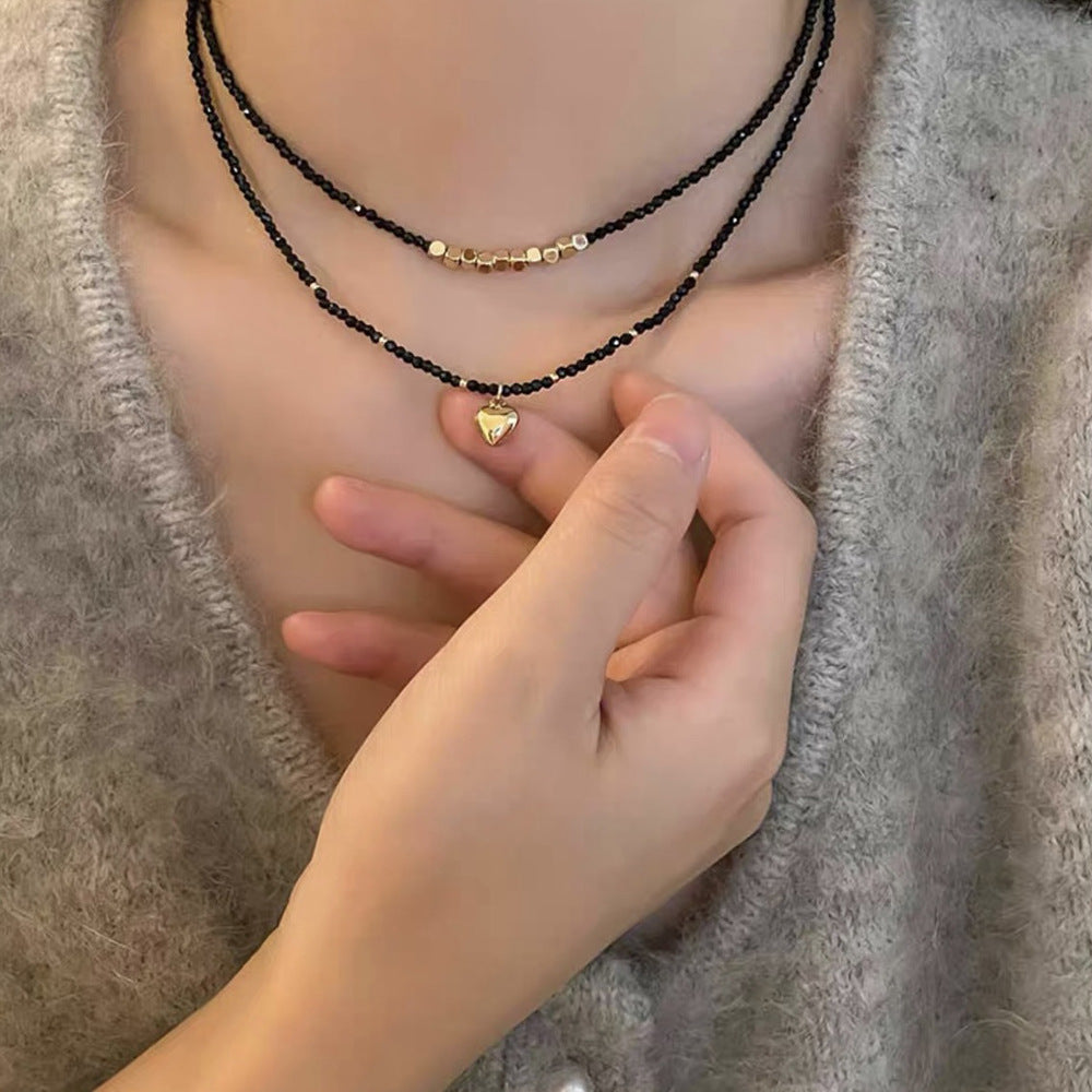 Black Pointed Crystal Clavicle Chain Love National Style High-grade Collar Pendants