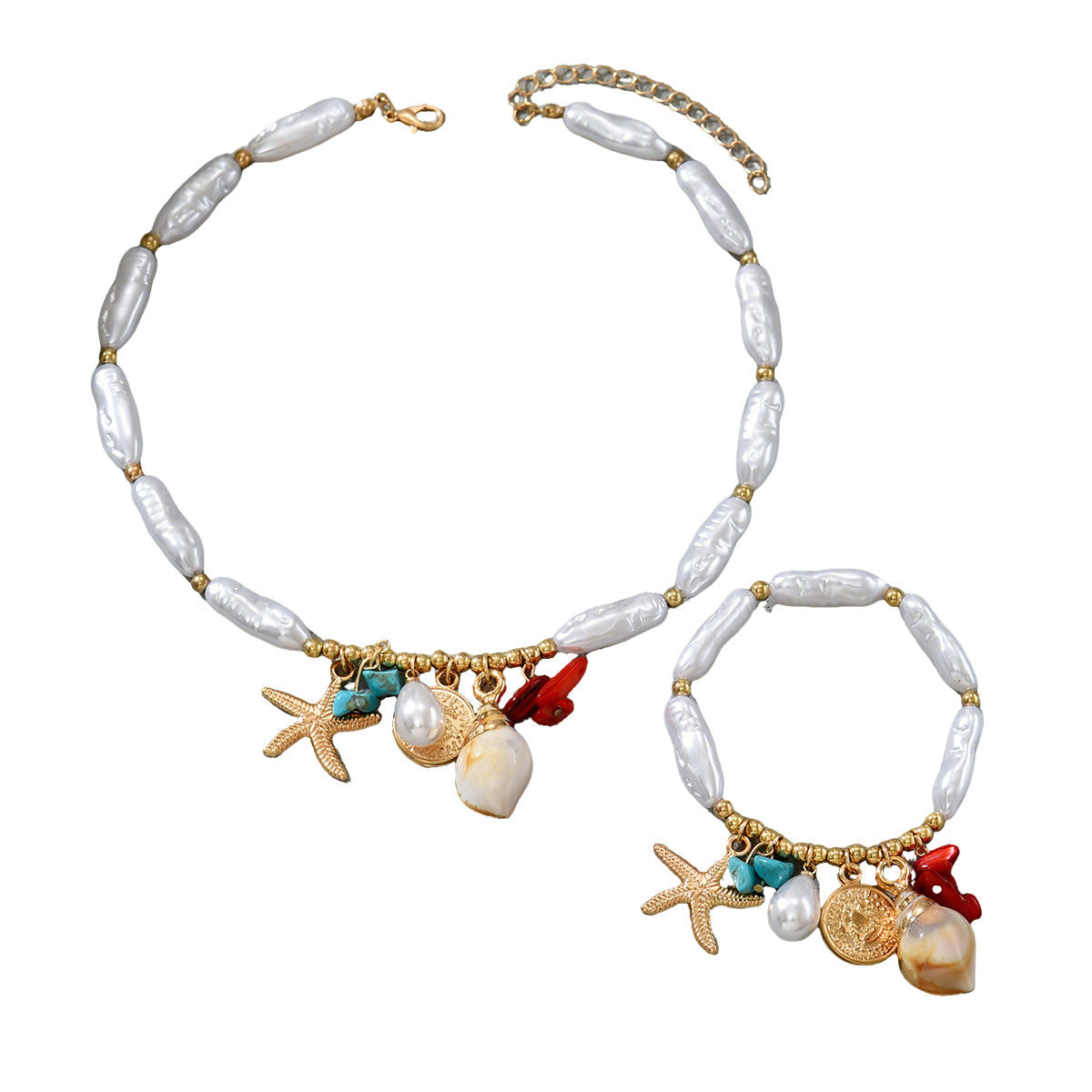 Women's Ocean Style Fashion Beaded Shell Conch Design Jewelry Set