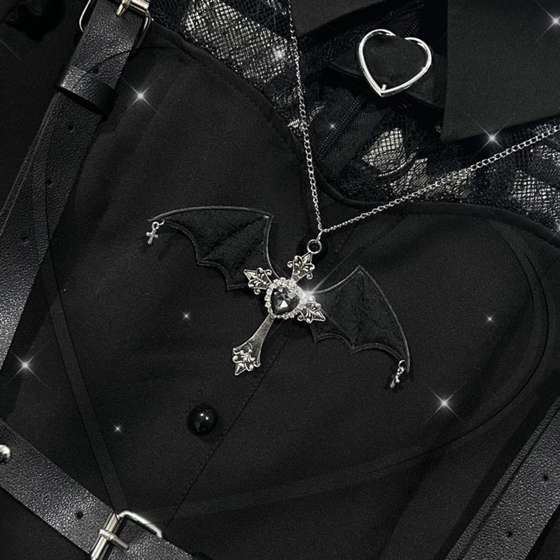 Gothic Bat Wings Cross Love Large Necklaces