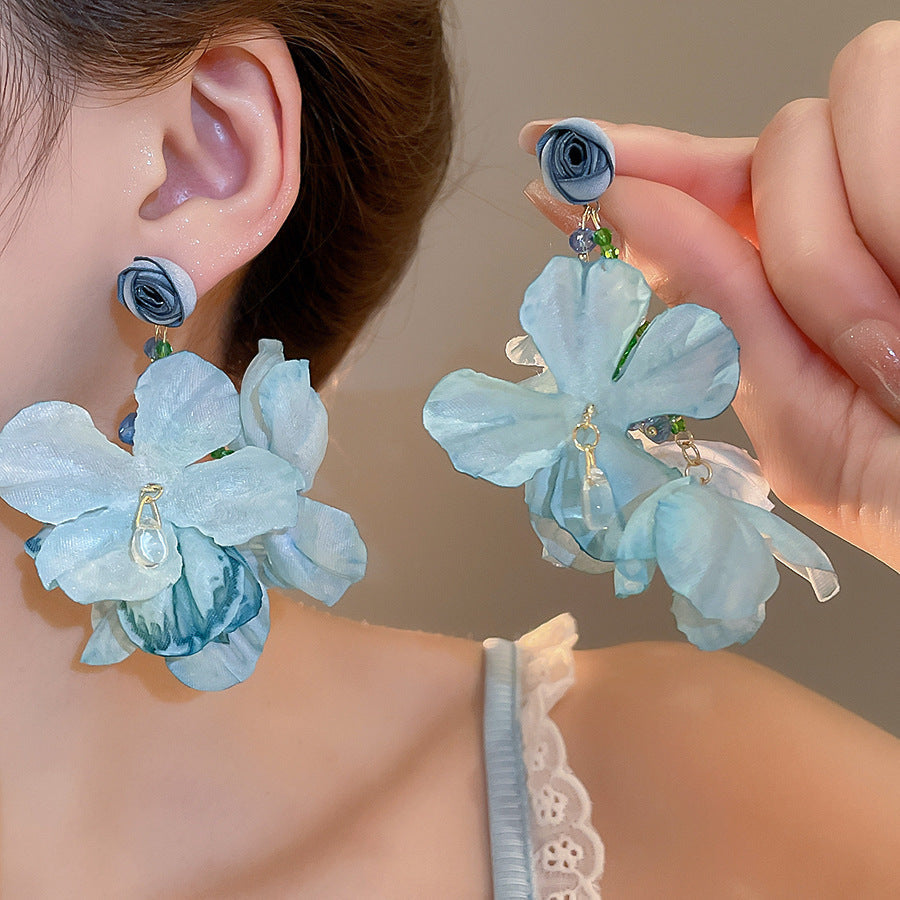 Summer Super Fairy Vacation Style Blue Flower Tassel Fashion Elegant Rings